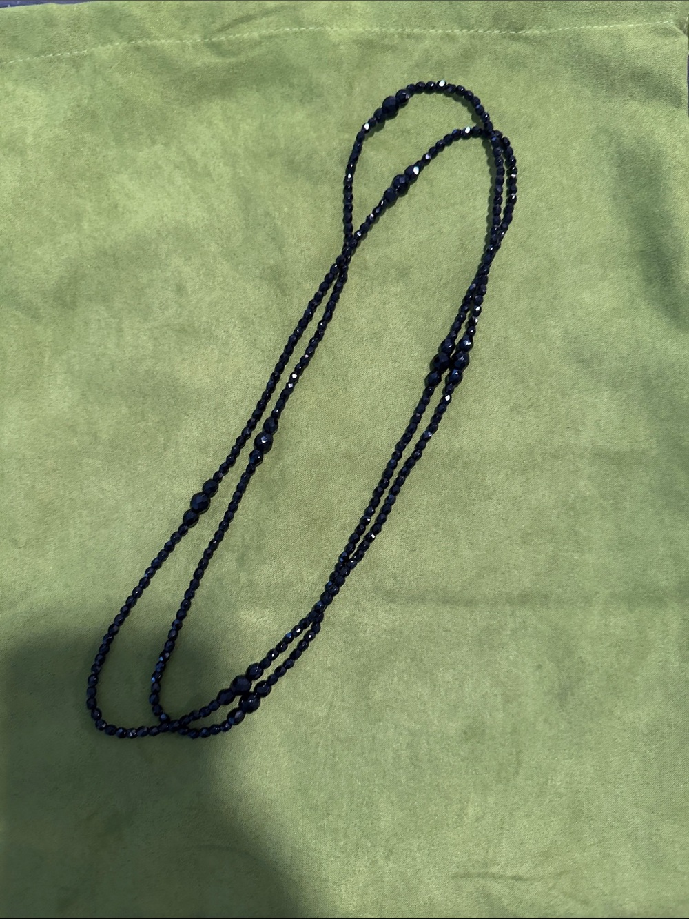 Long Black Faceted Bead Necklace for Women